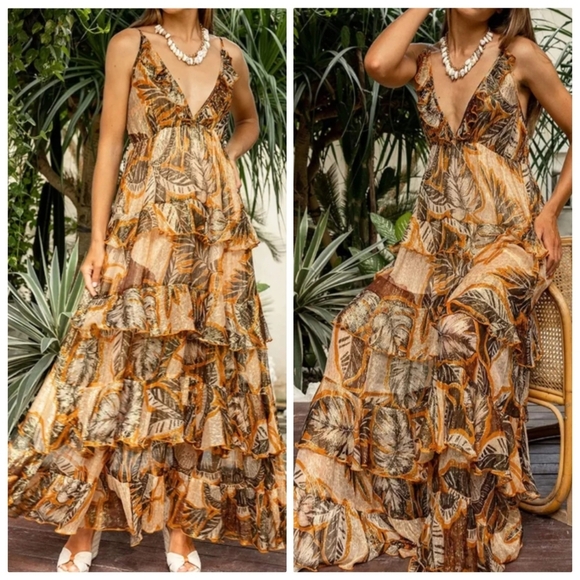 New Miss June Sparkling Chiffon Brown/Beige Cami Dress NWT One Size - Picture 3 of 12